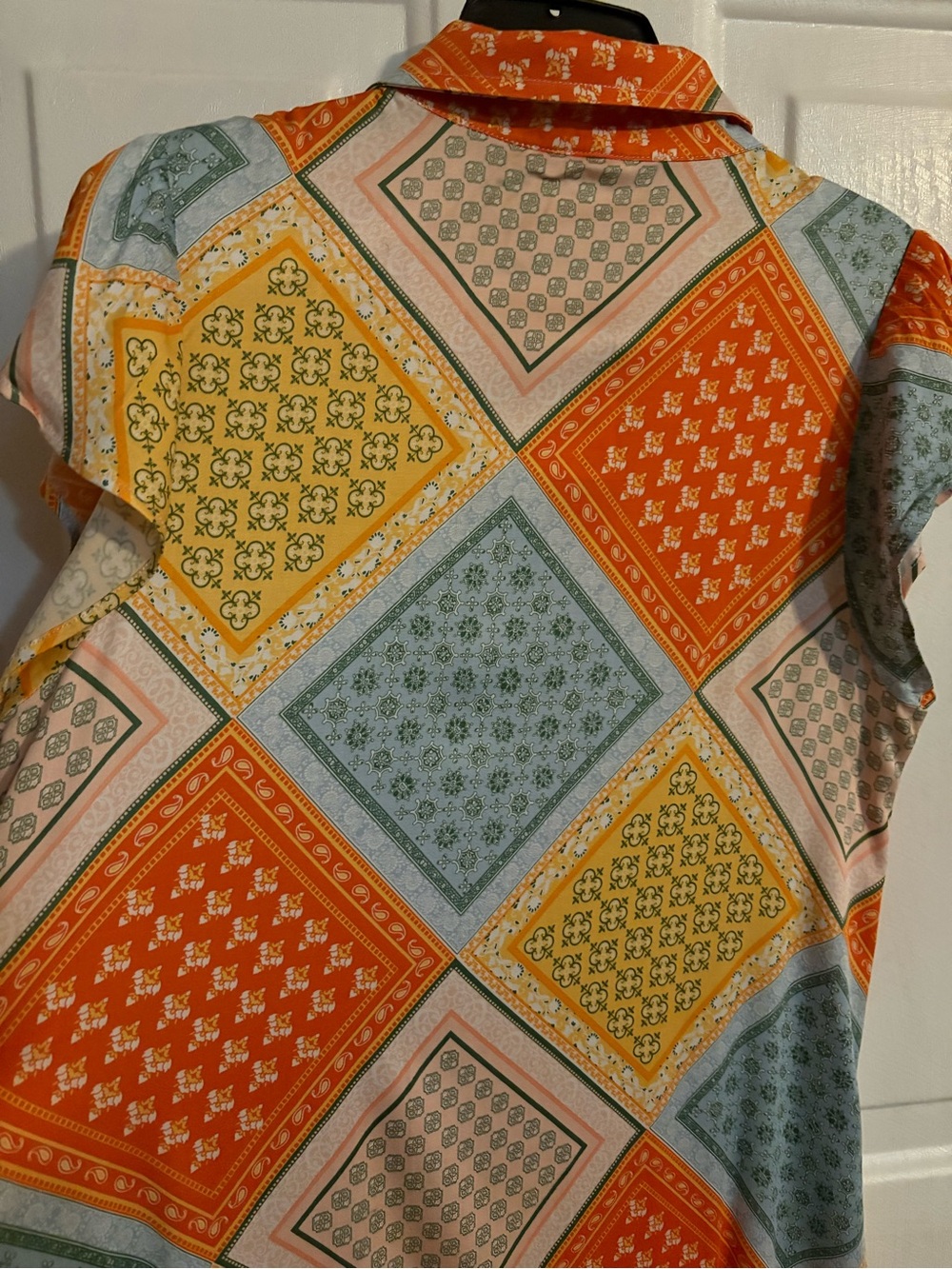 NWT Cato Multicolor Patchwork Button-Front Dress — Orange, Yellow, Green, Blue - Picture 7 of 10